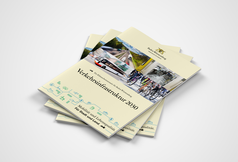 Broschuerencover fuer das Kimaschutzszenario fuer 2030 des Baden-Wuerttembergischen Verkehrsministerium